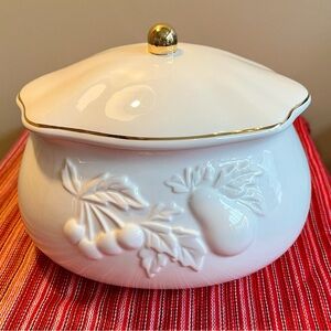 Vintage Teleflora ceramic serving dish with fruit motif and gold accents